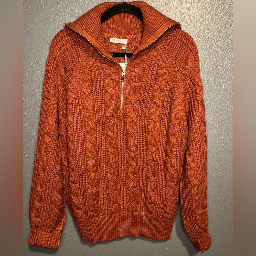 NWT Women’s Rust Zip-Up Cable Knit Sweater